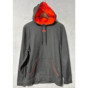 UNDER ARMOUR Men's Hooded Sweatshirt Hoodie Gray Orange Pocket Logo | Size M